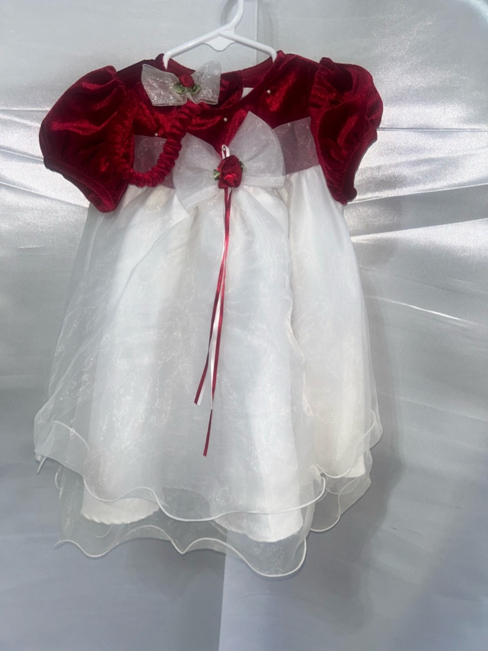 Rare Editions Garnet Red & White Holiday Party Dress with headband | Size 18 mos